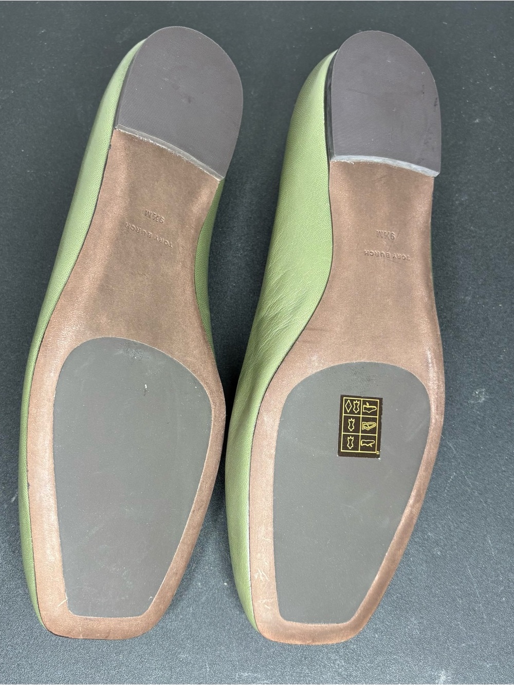 Tory Burch Georgia Square-toe Flat Green Smooth Ballet Flats Green Sz 9.5 M - Picture 8 of 9
